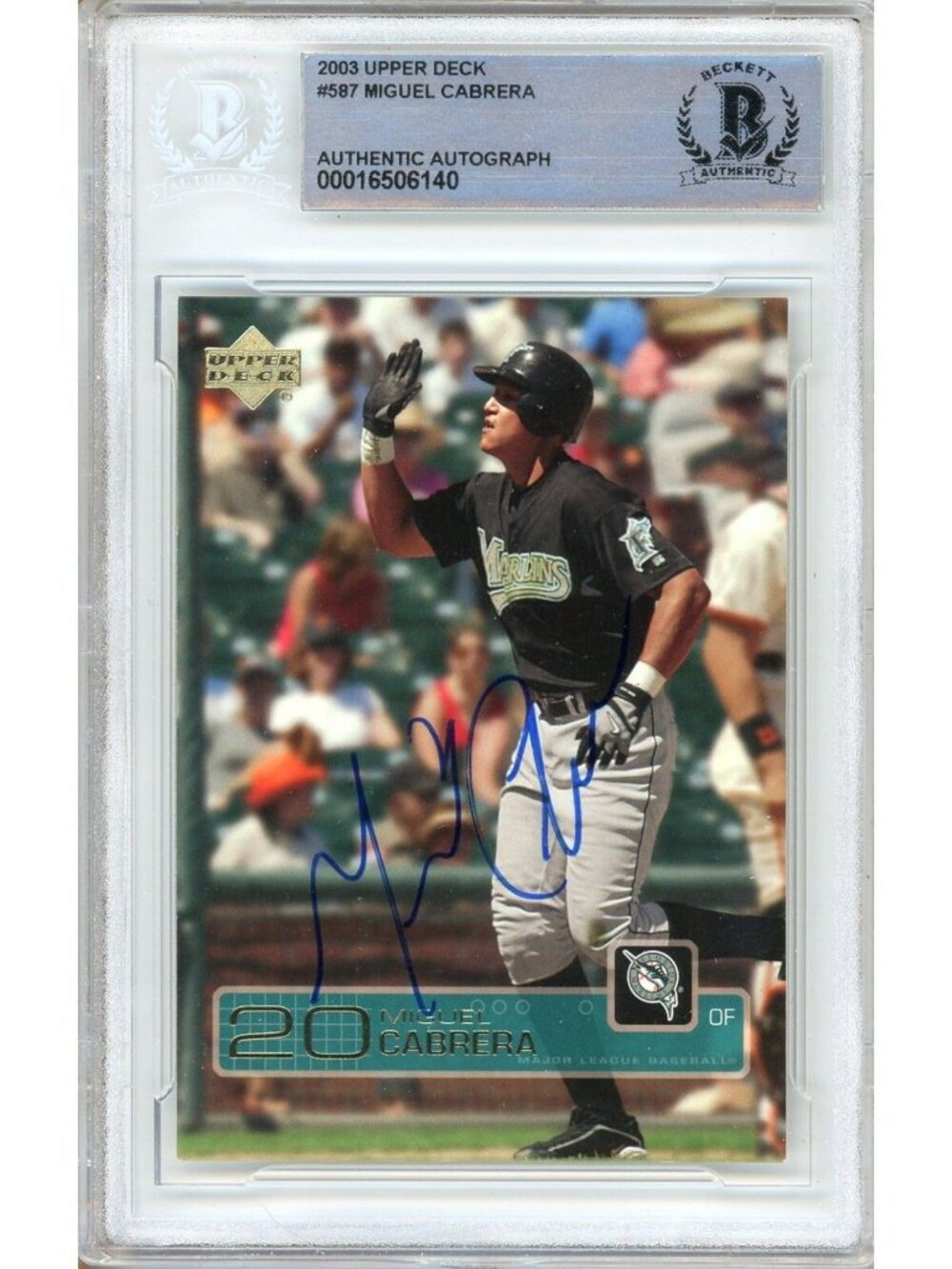 Miguel Cabrera Signed 2003 Upper Deck #587 RC Marlins Beckett BAS Slab Auto MLB